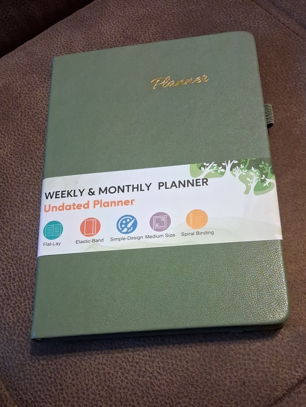 Undated Weekly & Monthly Planner - Olive Green with Gold Foil
